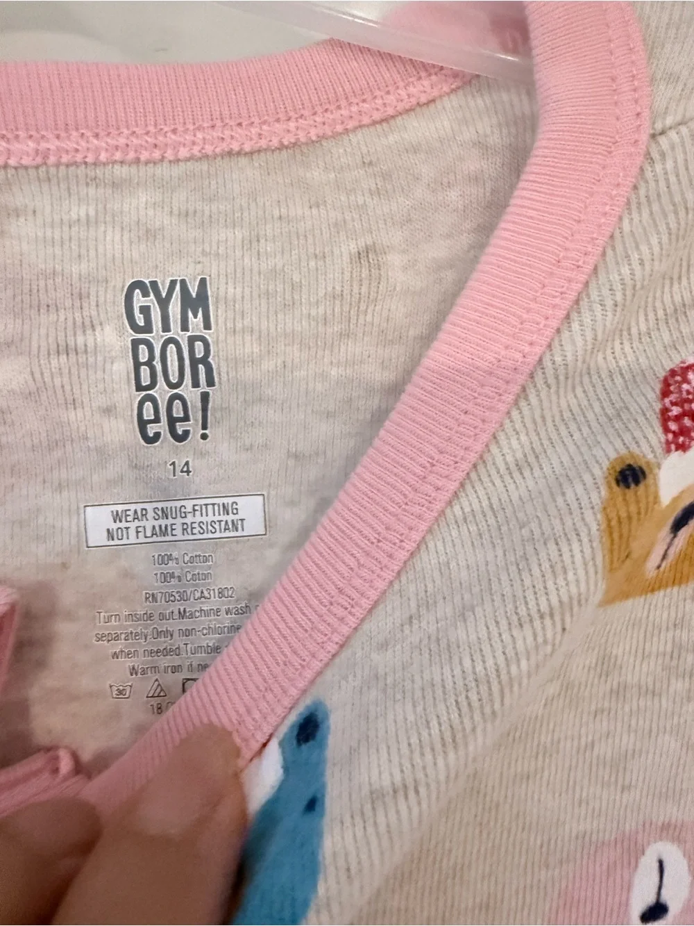 Gymboree Beige Holiday Bear Print Onesie with Pink Trim